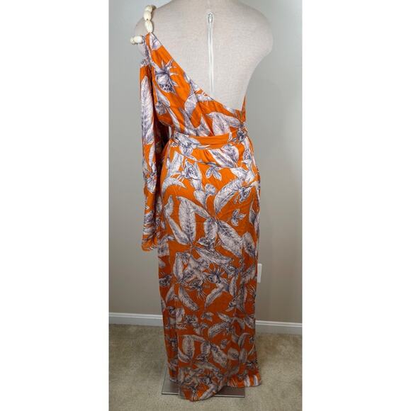 Alexis Randi One Shoulder Floral Maldives Orange Long Sleeve Maxi Dress Size XL - Picture 12 of 14